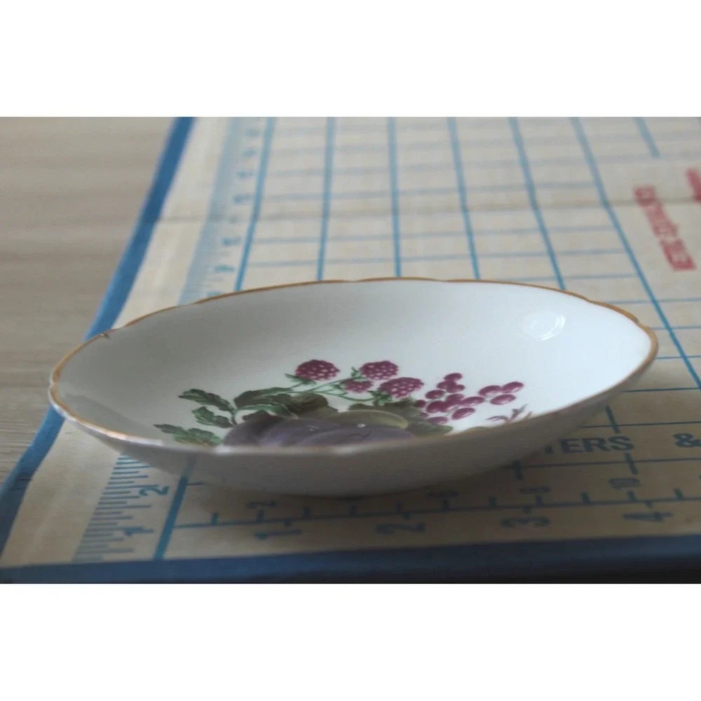 Regency Bone China Fruit Pattern Saucer Made in England Gold Trim Scalloped 5.5